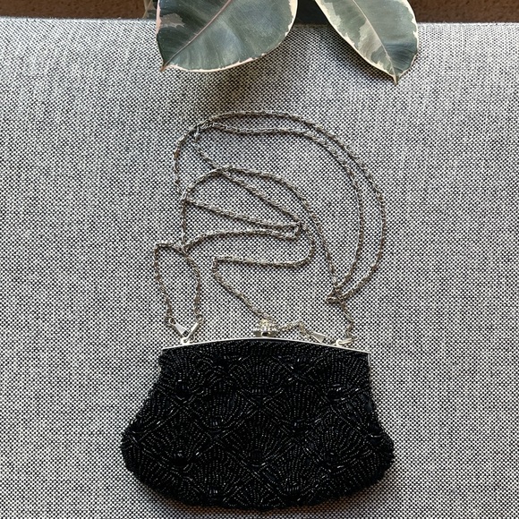 Vintage Black Beaded clutch bag with silver chain , Circa 2007 - Picture 1 of 17